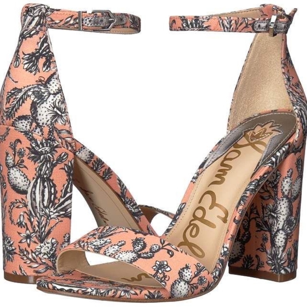 Sam Edelman Cactus Print Block Heel Ankle Strap Sandal Heels